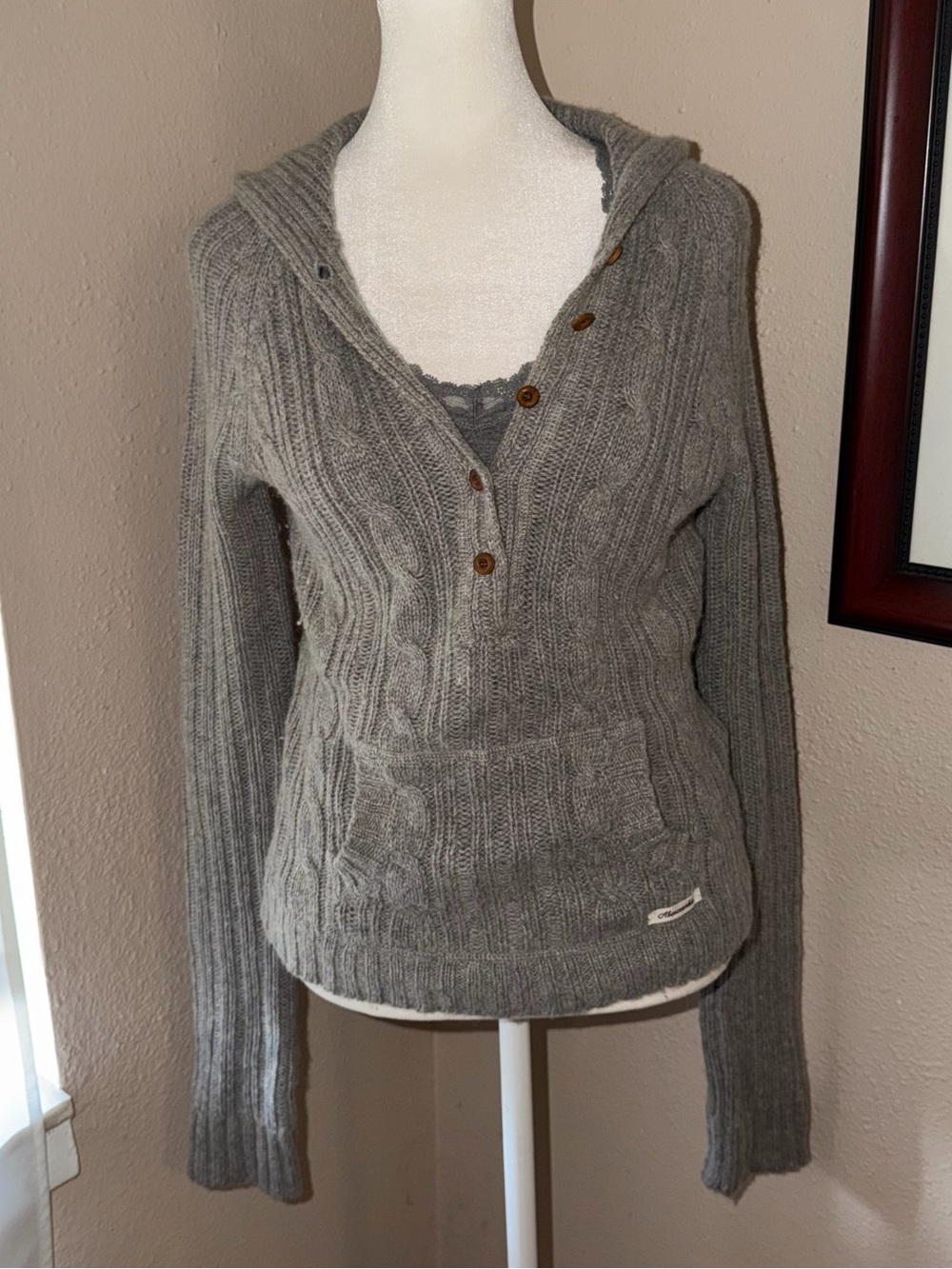 Vintage Y2K Abercrombie 2000s Knit Hooded Henley Sweater